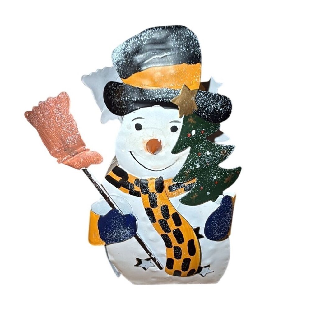 Primitive Metal Snowman Vintage Candle Tea Light Holder Votive Christmas Winter